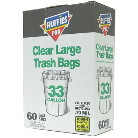 Berry Plastics 33 Gallon Clear Large Trash Bags, 60PK BE310477